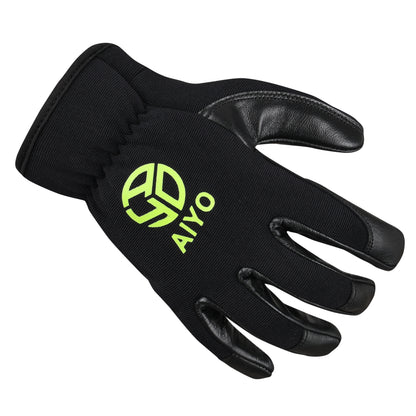 Onyx Safety Gloves Durable Black Natural Goat Skin With Stretch Fabric Comfortable Multi Purpose DIY Building Construction Gardening Safety Gloves AIYO SHOES   