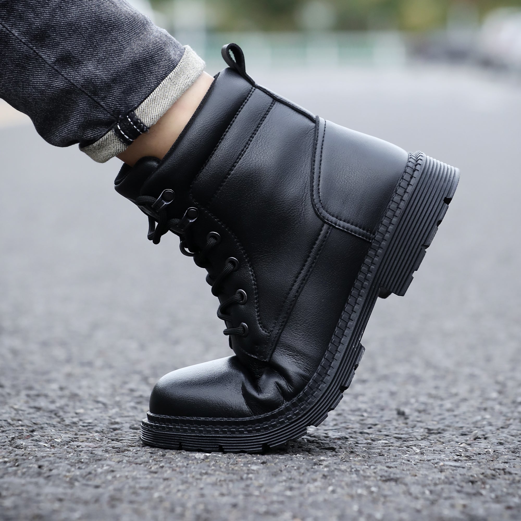 Long black combat clearance boots