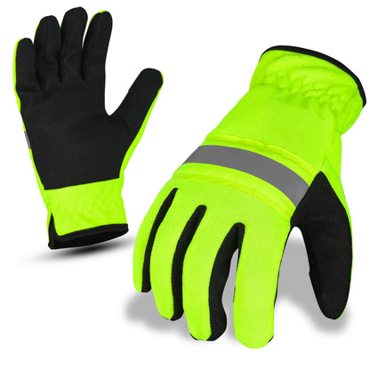 Lemax Hi Viz Reflector Safety Glove  Knuckle Protection Stretch Work Safety Yellow Safety Gloves AIYO SHOES Medium - Size 8  