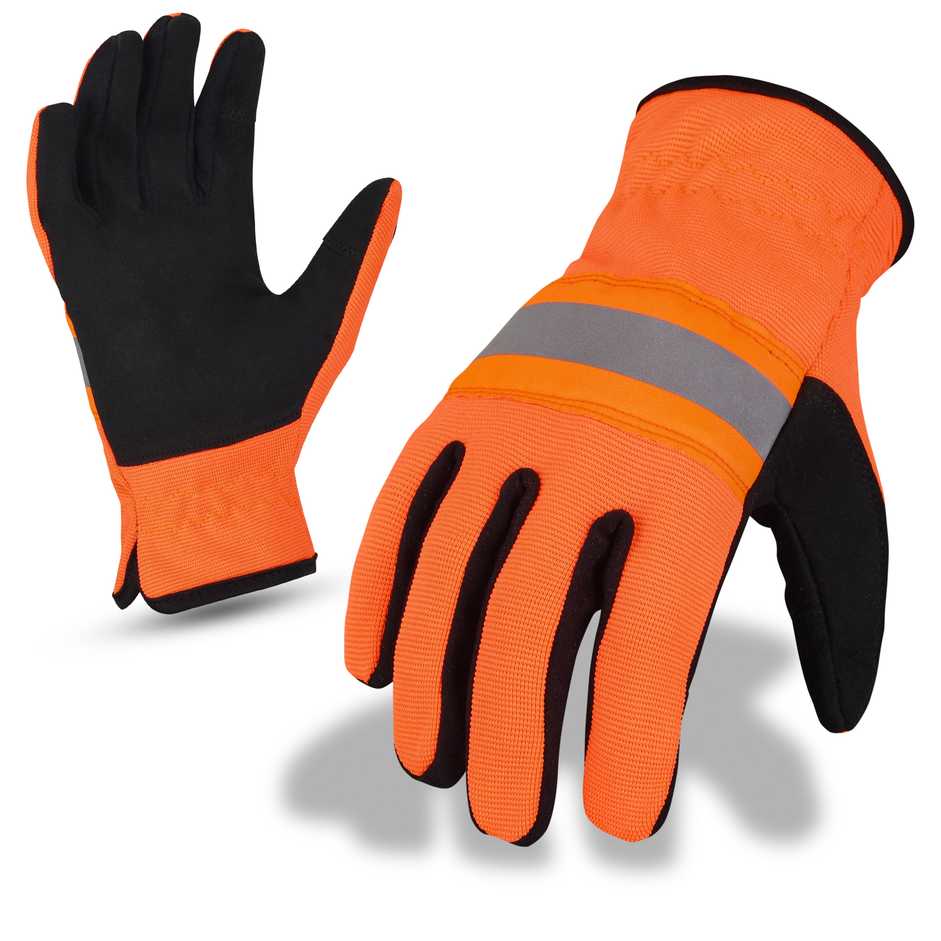 Lemax Hi Viz Orange Reflector Safety Glove Lemax Knuckle Protection Safety Glove Work Outdoor Safety Gloves AIYO SHOES Medium - Size 8  